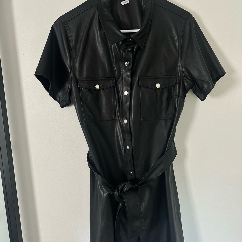 LoveTree Black Faux Leather Mini Dress - Picture 8 of 8